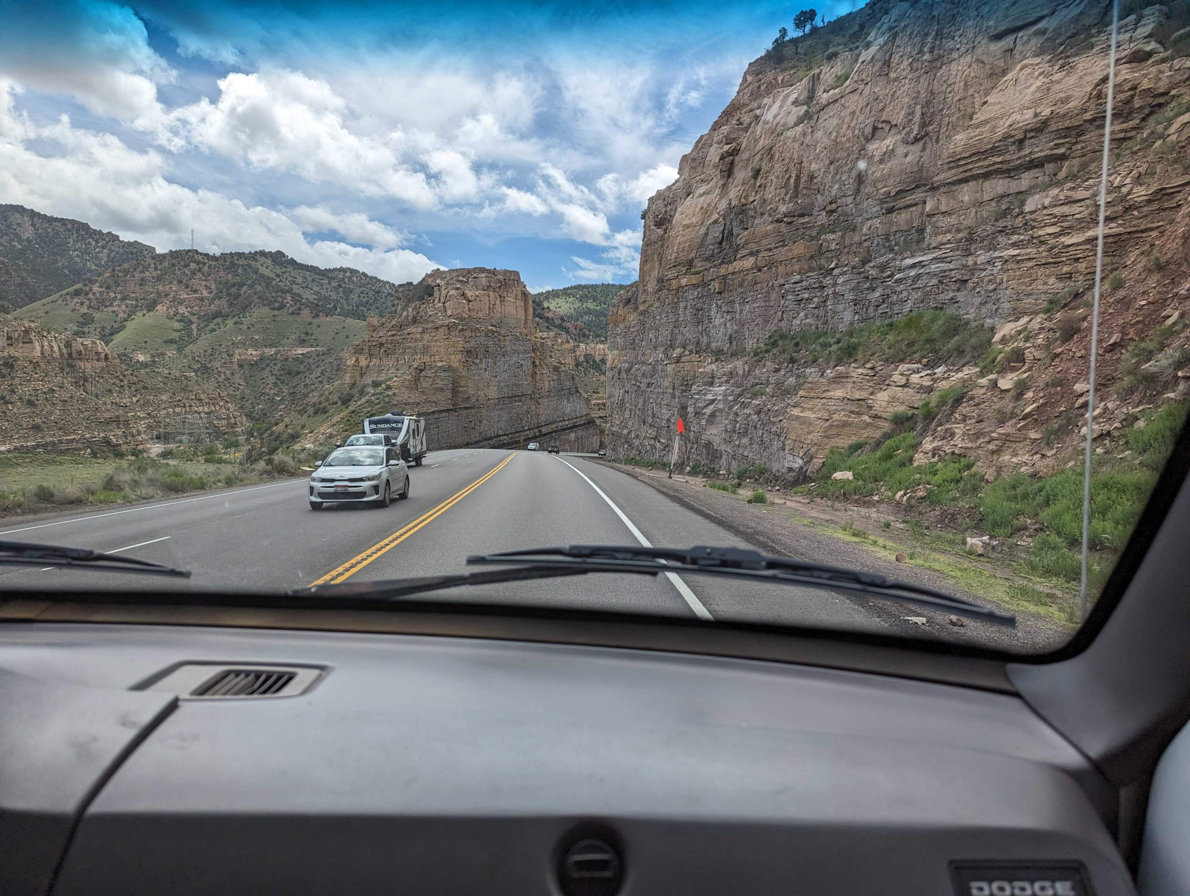 driving through a canyon