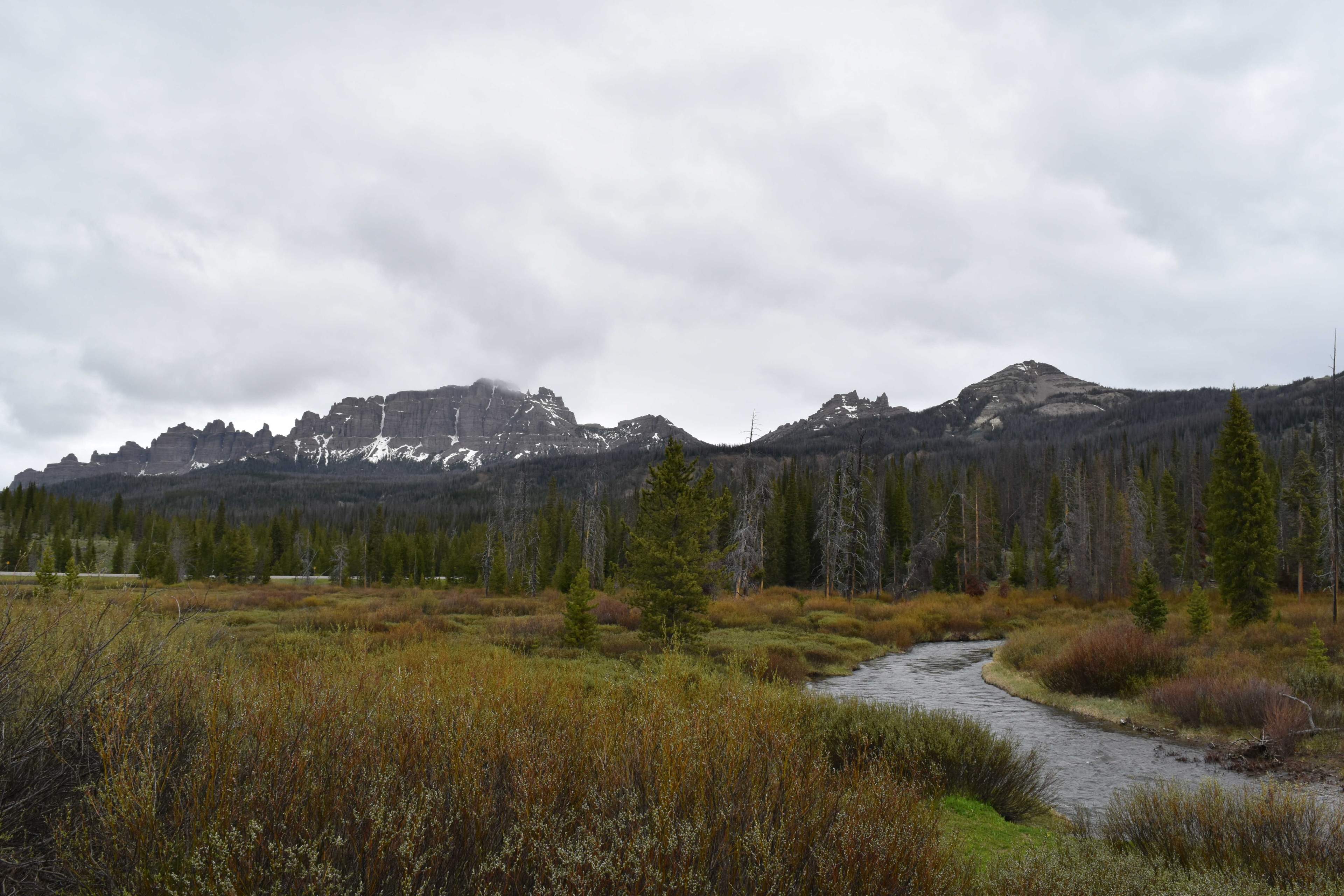 the grand tetons and a stream