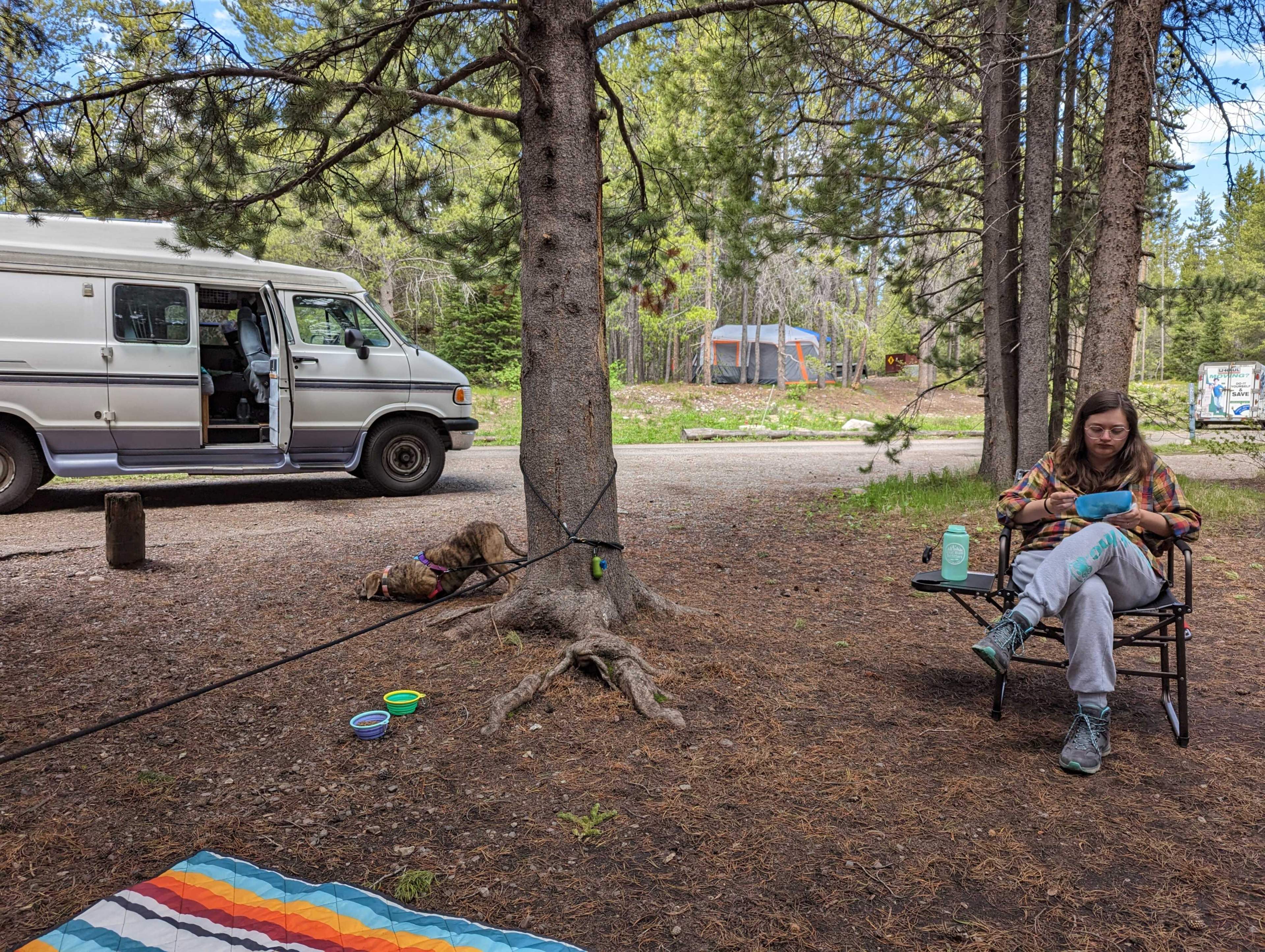 rainey and junie at campsite